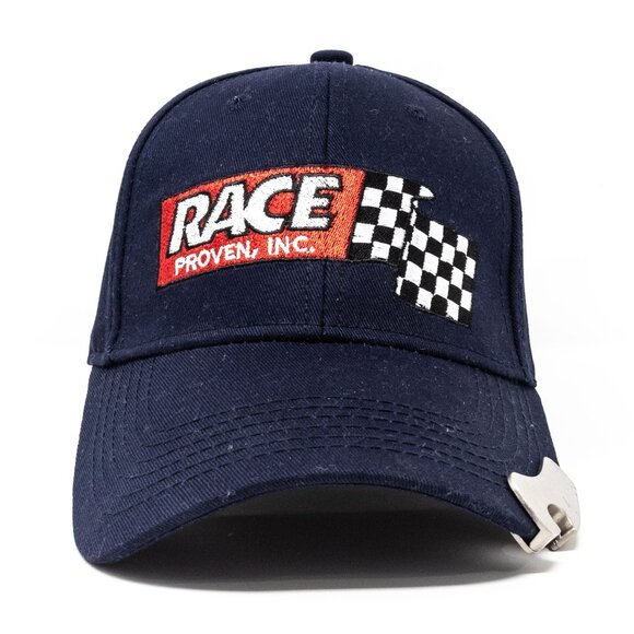 Race Proven Inc. Navy Baseball Cap With Built-In Bottle Opener & Embroidered Rac - Picture 1 of 9